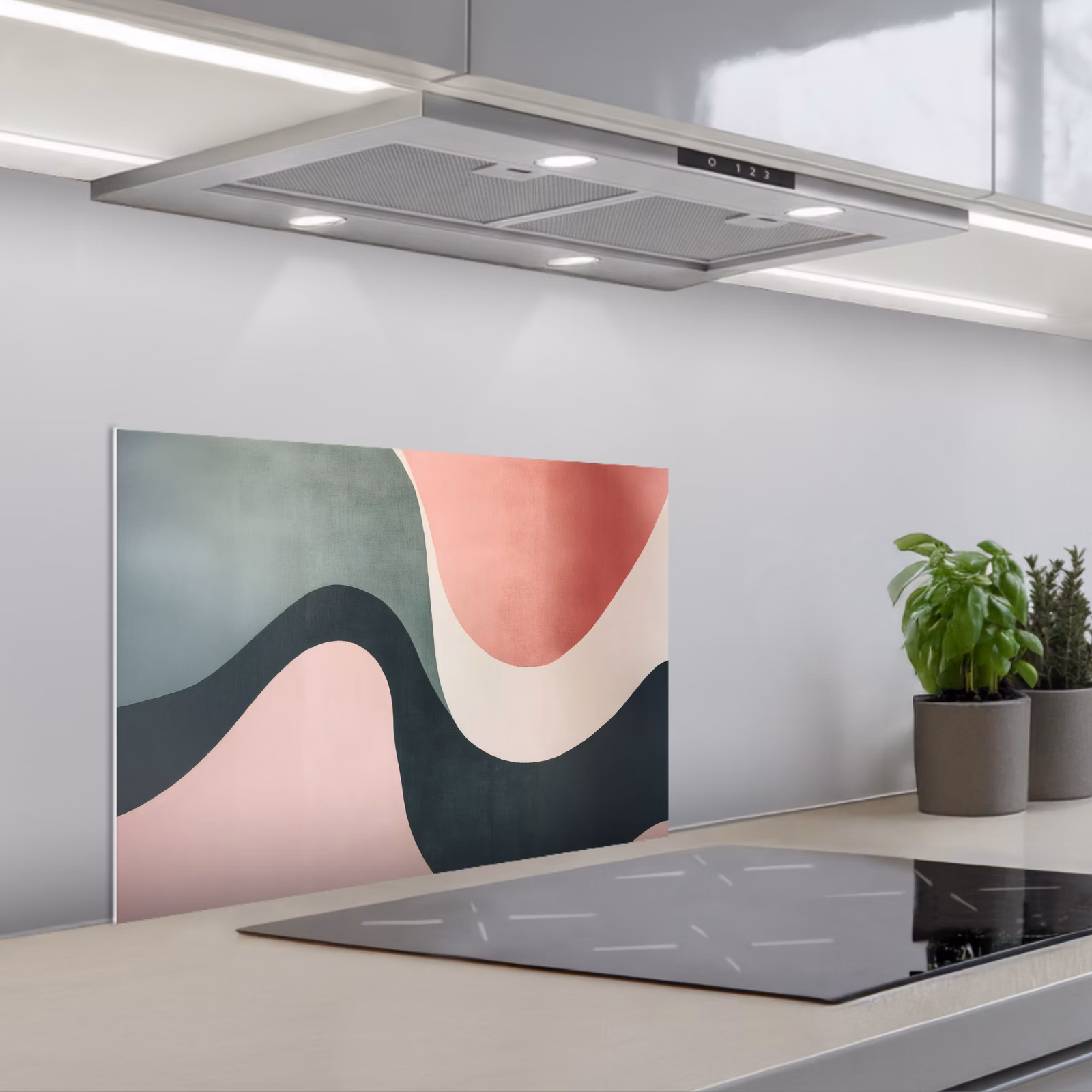 Spatscherm keuken - Abstract - Golven - Sierlijk - Roze — 1