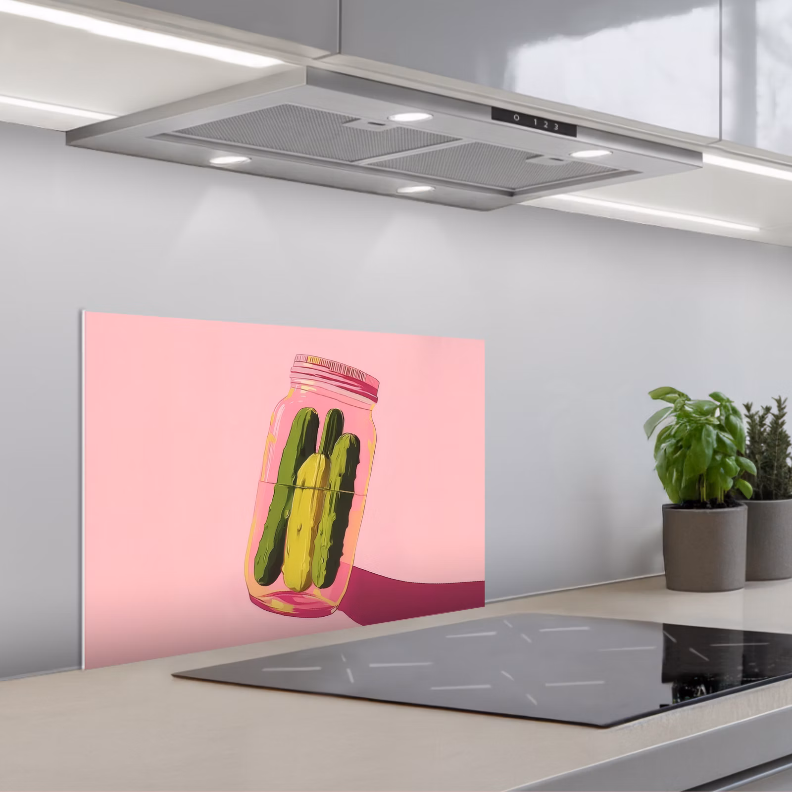 Spatscherm keuken - Augurken - Pot - Schaduw - Roze — 1