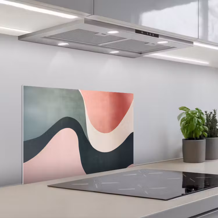 Spatscherm keuken - Abstract - Golven - Sierlijk - Roze — 1