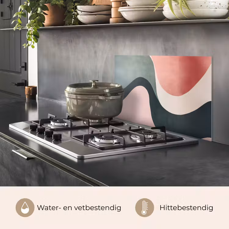 Spatscherm keuken - Abstract - Golven - Sierlijk - Roze — 2