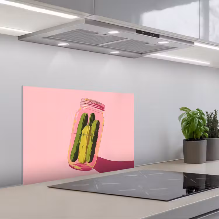 Spatscherm keuken - Augurken - Pot - Schaduw - Roze — 1