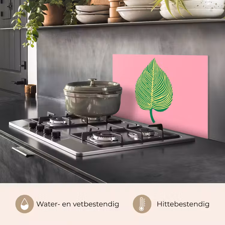 Spatscherm keuken - Illustratie - Blad - Minimalistisch - Groen — 2