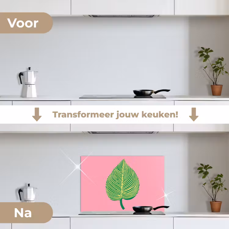 Spatscherm keuken - Illustratie - Blad - Minimalistisch - Groen — 7