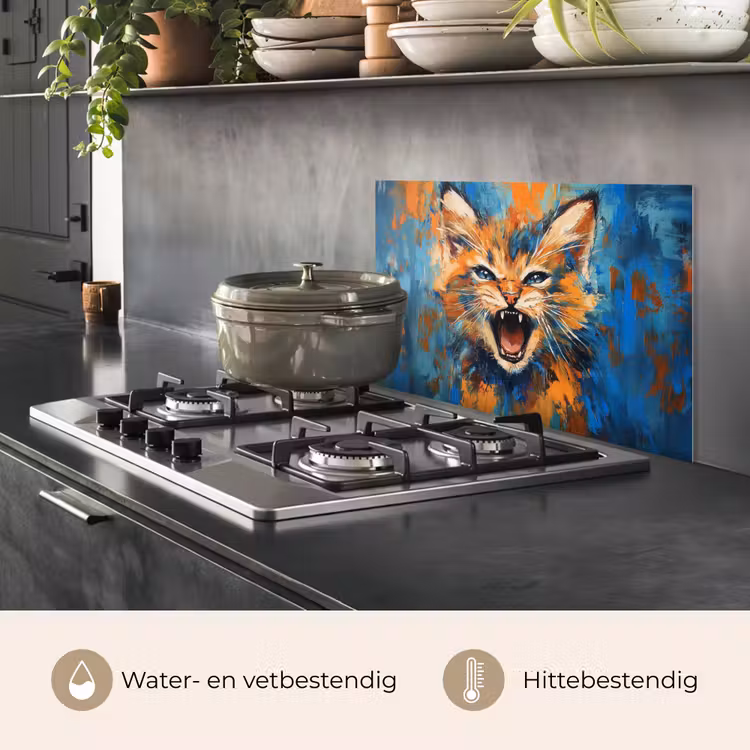 Spatscherm keuken - Kat - Kleurrijk - Oranje - Blauw — 2