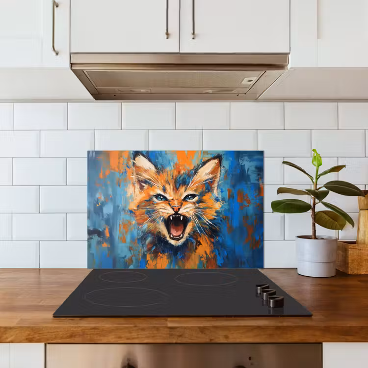 Spatscherm keuken - Kat - Kleurrijk - Oranje - Blauw — 3