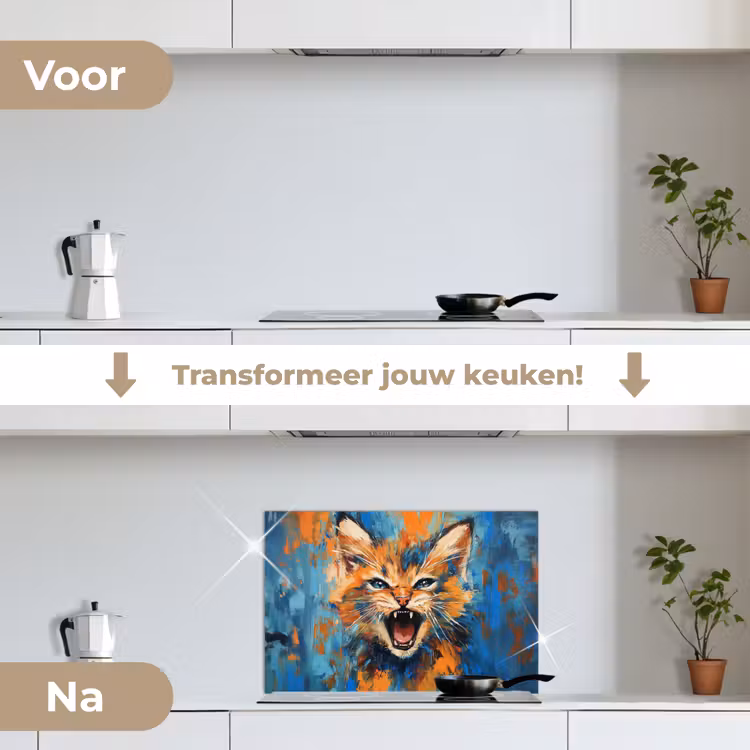 Spatscherm keuken - Kat - Kleurrijk - Oranje - Blauw — 7