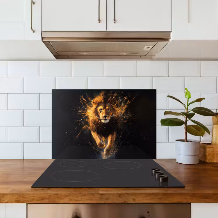 Spatscherm keuken - Leeuw - Zwart - Oranje - Verf — 3