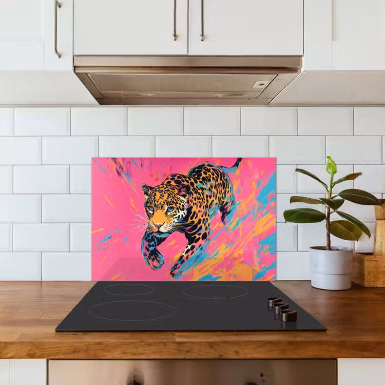 Spatscherm keuken - Luipaard - Roze - Oranje - Blauw - Verf — 3