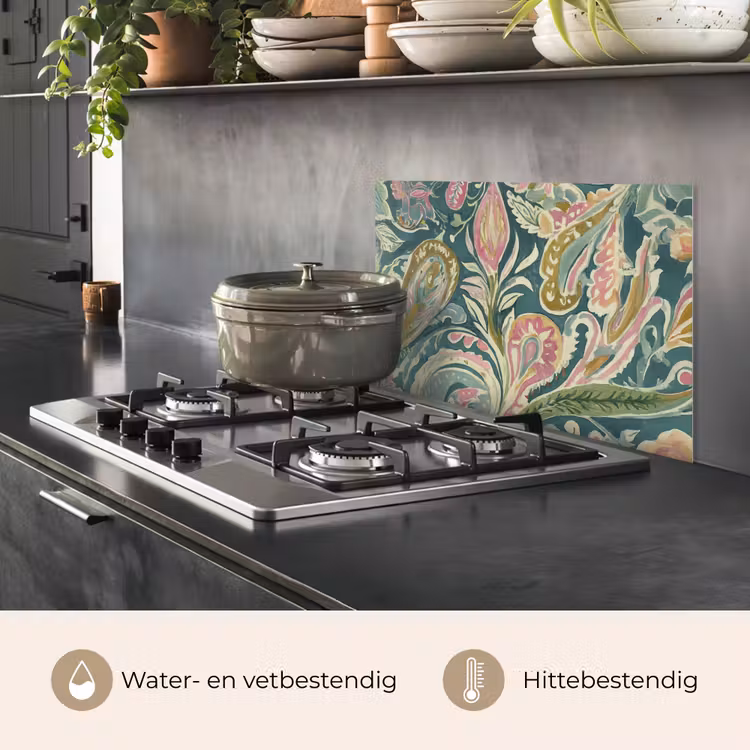 Spatscherm keuken - Patroon - Kleurrijk - Sierlijk - Groen — 2