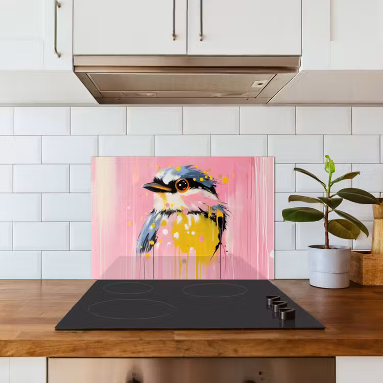Spatscherm keuken - Vogel - Roze - Geel - Blauw — 3