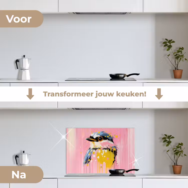 Spatscherm keuken - Vogel - Roze - Geel - Blauw — 7