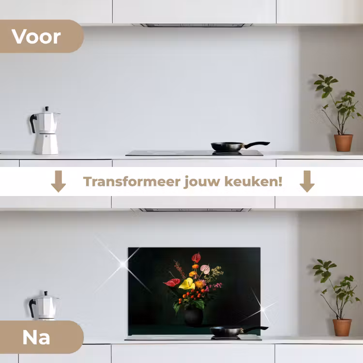 Spatscherm keuken - Bloemen - Vaas - Zwart — 7