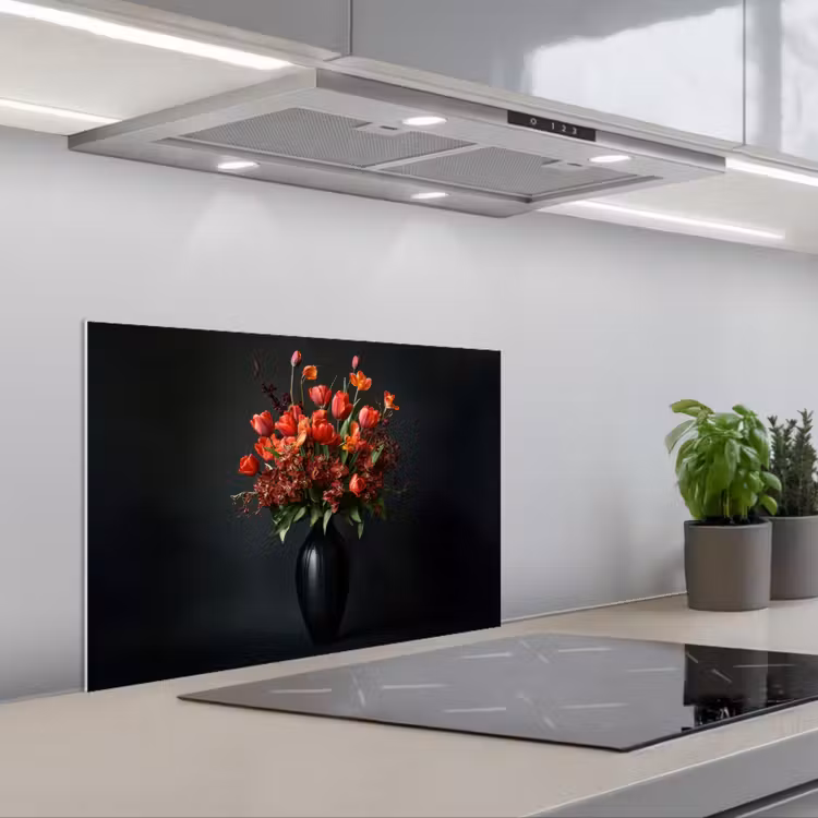 Spatscherm keuken - Boeket - Tulpen - Vaas - Rood — 1