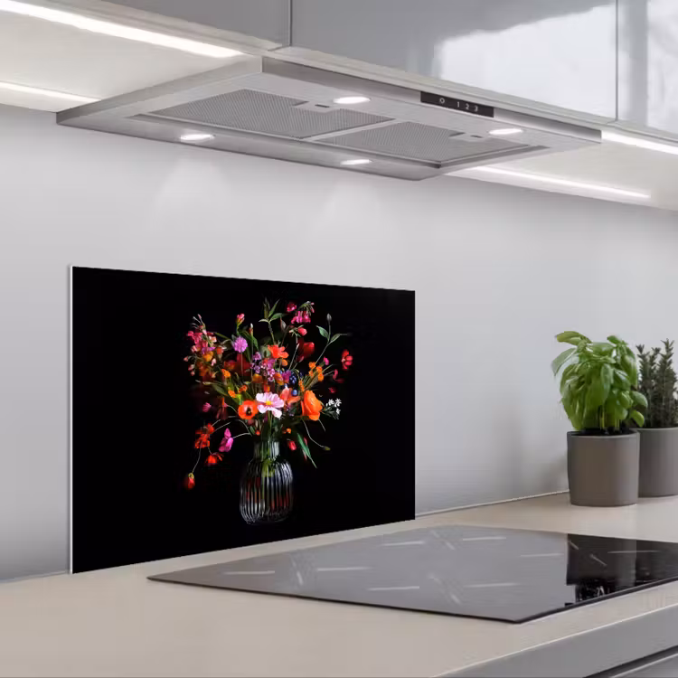 Spatscherm keuken - Boeket - Veldbloemen - Vaas — 1