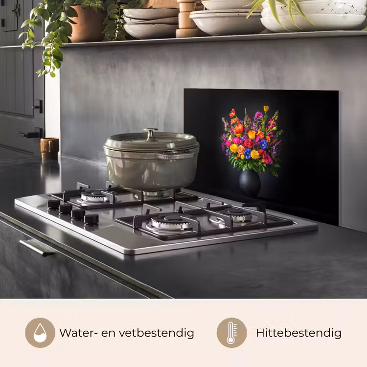 Spatscherm keuken - Felgekleurd - Bloemen - Vaas — 2