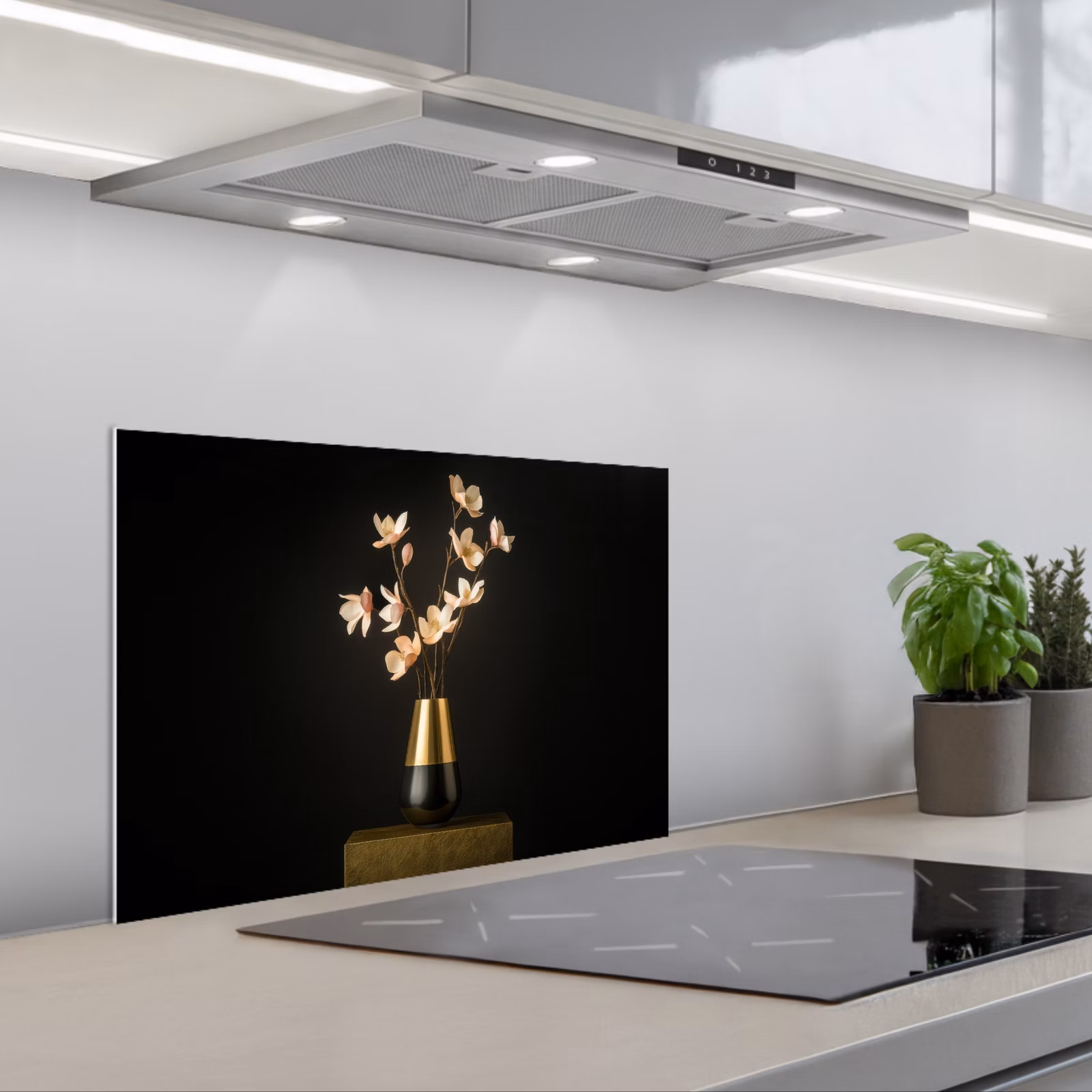 Spatscherm keuken - Sierlijk - Boeket - Goud - Vaas — 1