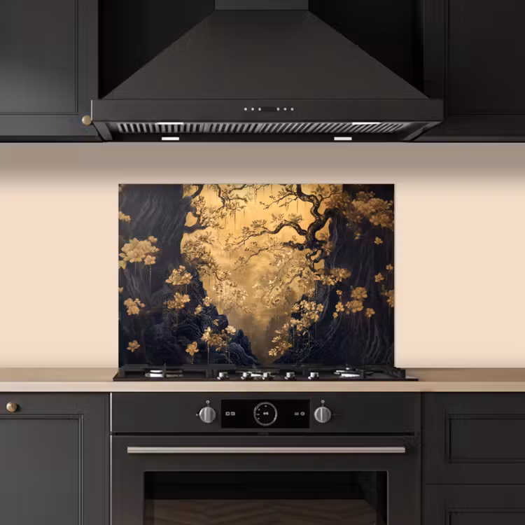 Spatscherm keuken - Bloemen - Takken - Goud - Sierlijk — 5