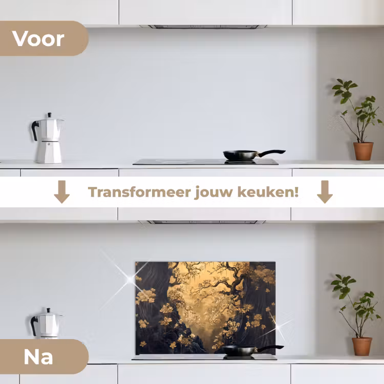 Spatscherm keuken - Bloemen - Takken - Goud - Sierlijk — 7