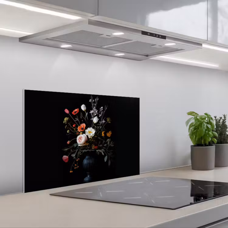 Spatscherm keuken - Bloemstuk - Vaas - Zwart — 1