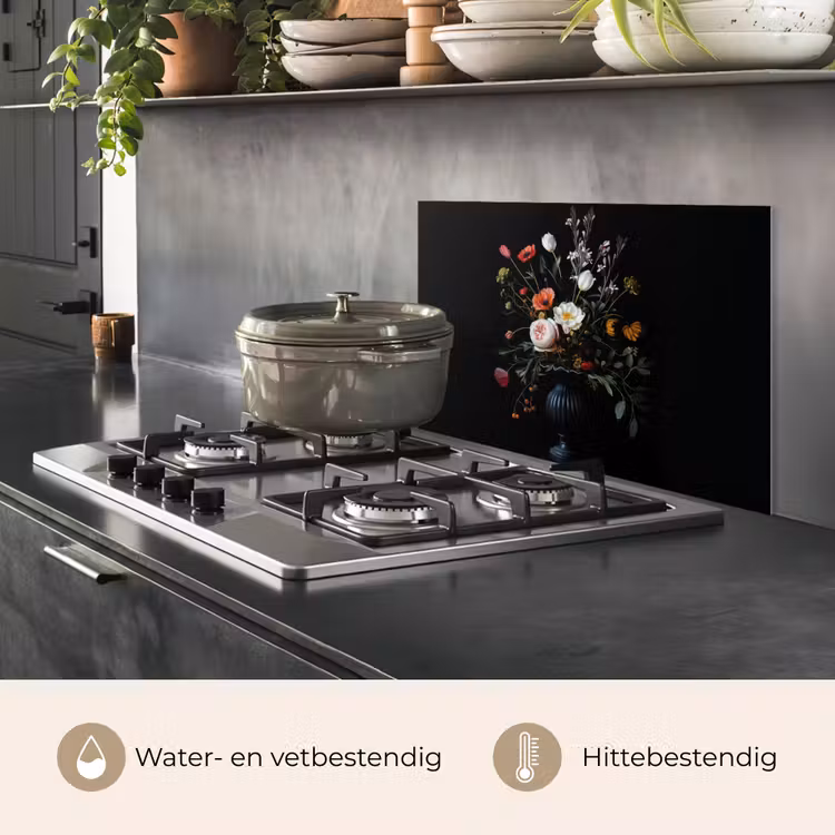 Spatscherm keuken - Bloemstuk - Vaas - Zwart — 2