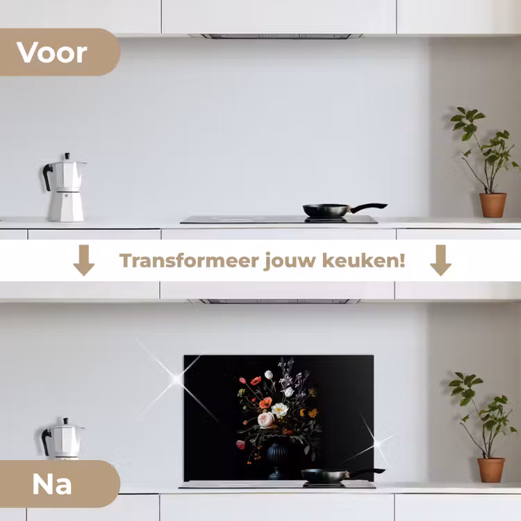 Spatscherm keuken - Bloemstuk - Vaas - Zwart — 7