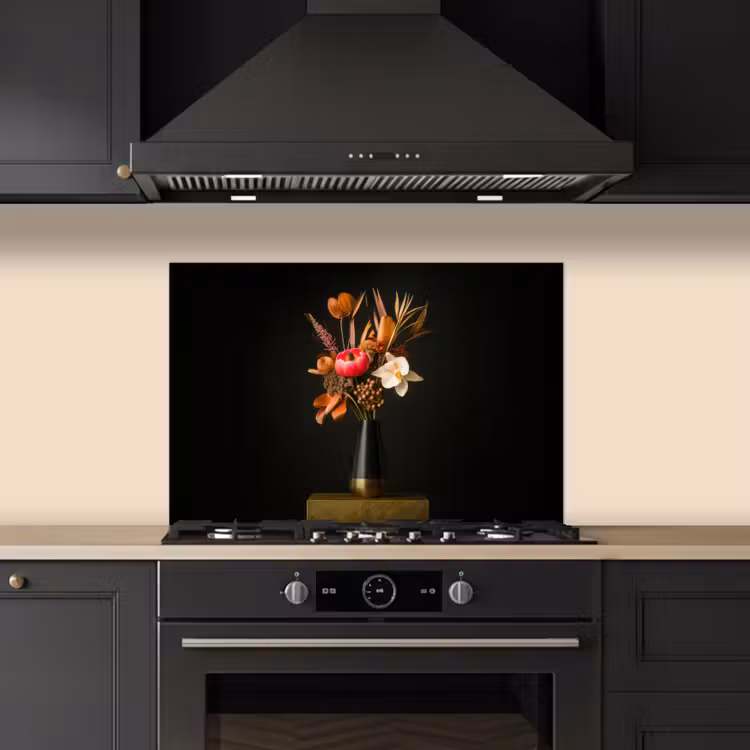 Spatscherm keuken - Boeket - Oranje - Gouden - vaas — 5