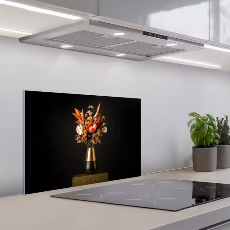 Spatscherm keuken - Exotisch - Boeket - Vaas - Goud — 1