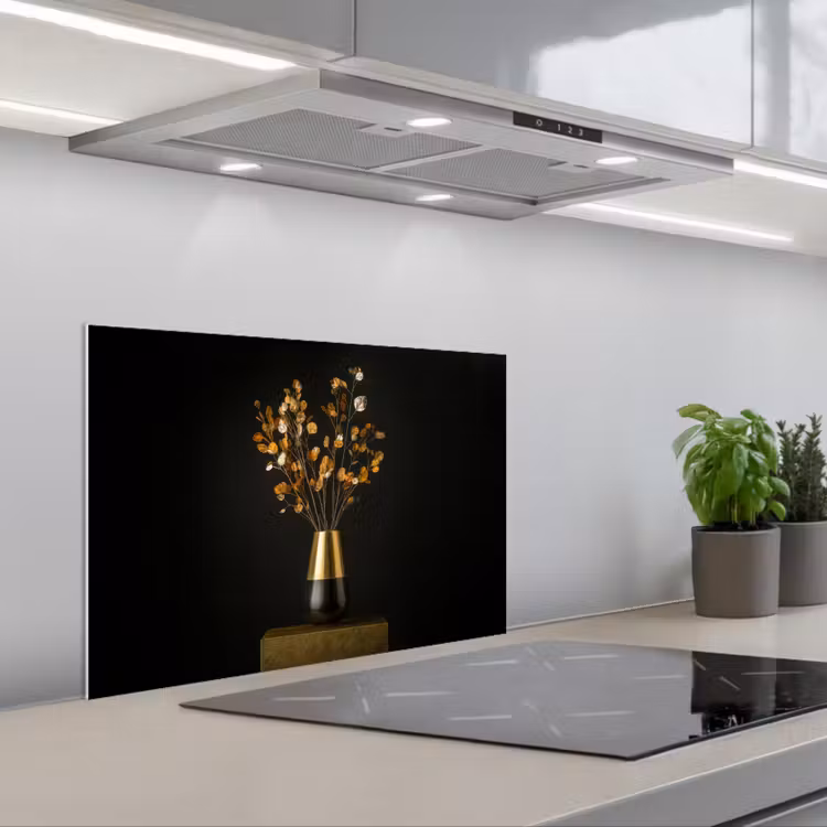 Spatscherm keuken - Goudbruine - Bladeren - Vaas - Herfstachtig — 1