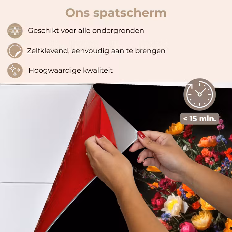 Spatscherm keuken - Kleurrijk - Boeket - Vaas - Donkerbruin — 4