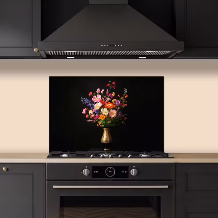 Spatscherm keuken - Kleurrijk - Boeket - Vaas - Goud — 5
