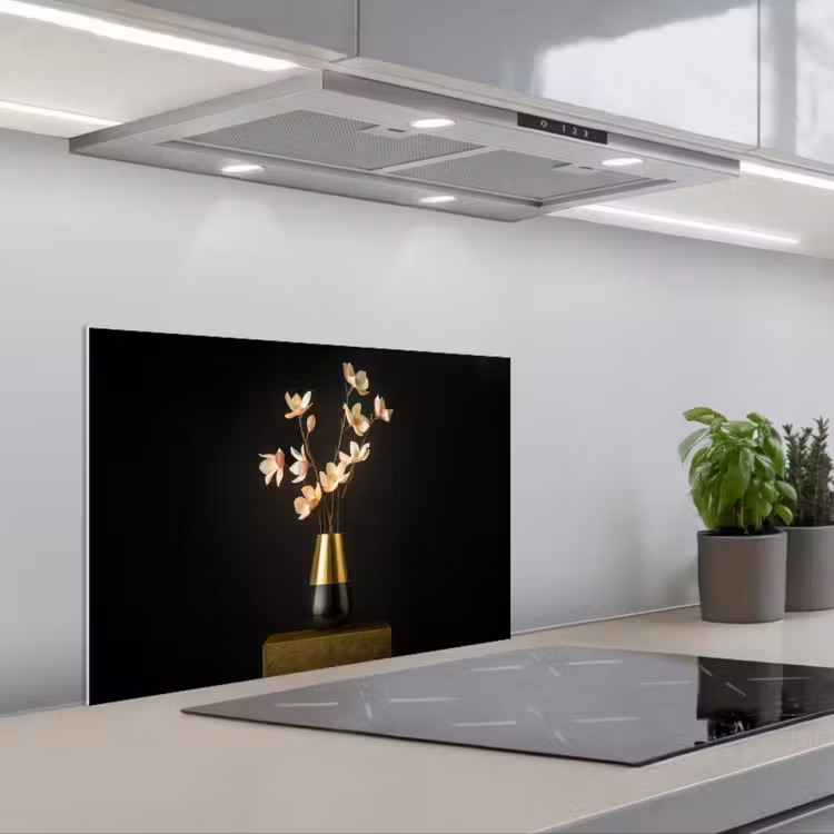 Spatscherm keuken - Sierlijk - Boeket - Goud - Vaas — 1