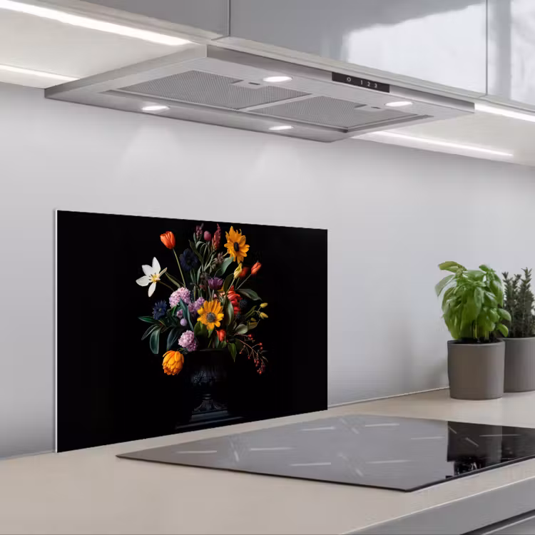 Spatscherm keuken - Zonnebloemen - Boeket - Kleurrijk — 1