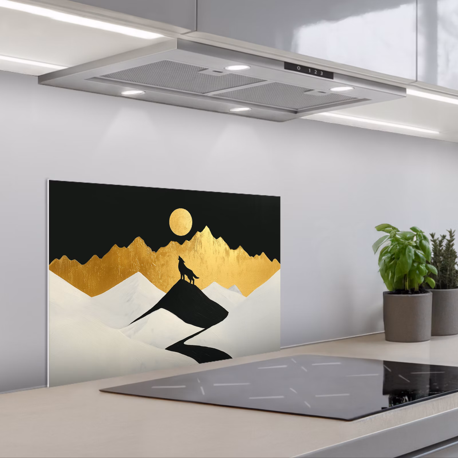 Spatscherm keuken - Wolf - Bergen - Maan - Zwart — 1