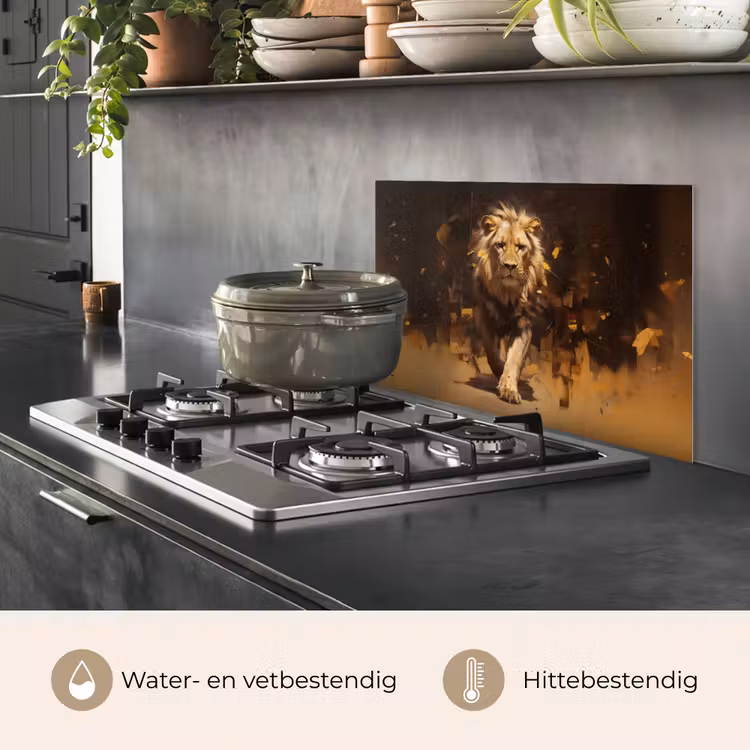 Spatscherm keuken - Leeuw - Geschilderd - Abstract - Goud — 2