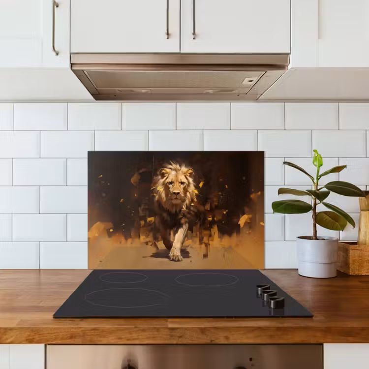Spatscherm keuken - Leeuw - Geschilderd - Abstract - Goud — 3