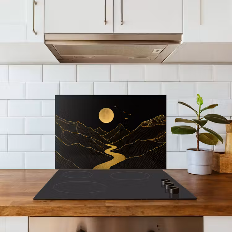 Spatscherm keuken - Rivier - Goud - Maan - Vogels — 3