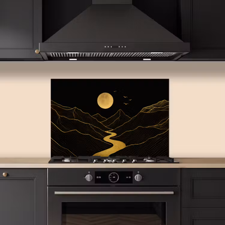 Spatscherm keuken - Rivier - Goud - Maan - Vogels — 5