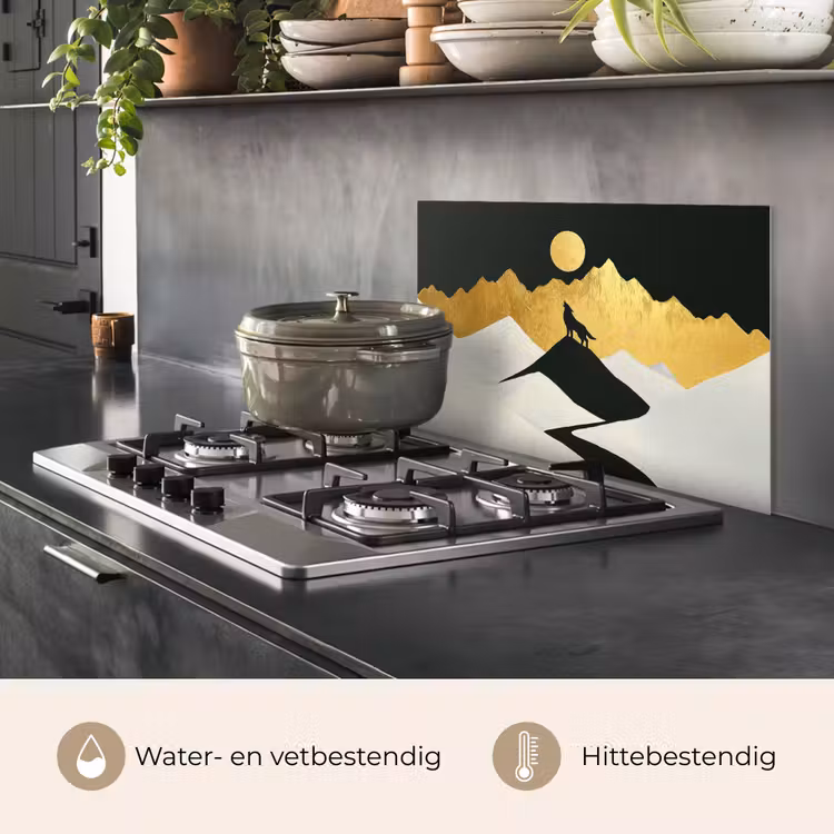 Spatscherm keuken - Wolf - Bergen - Maan - Zwart — 2