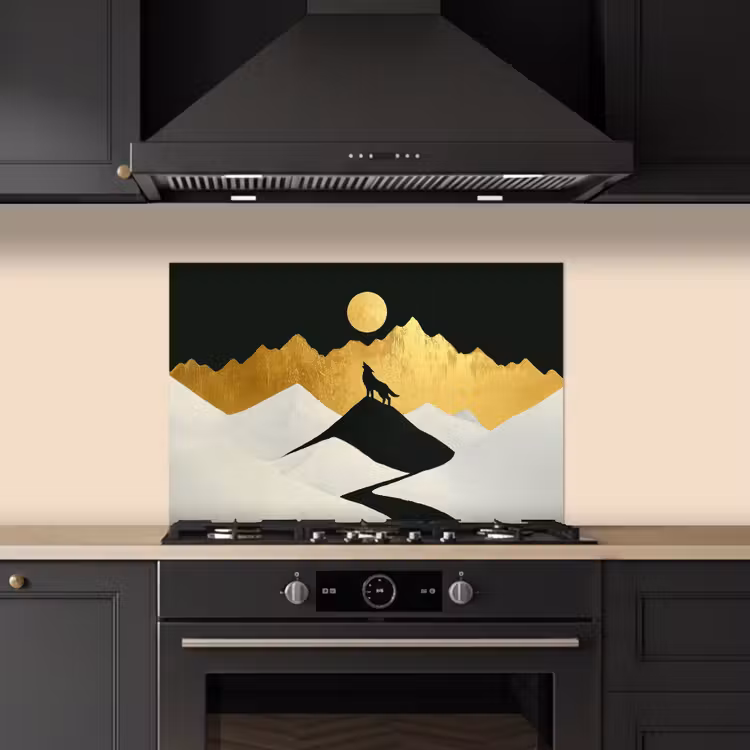 Spatscherm keuken - Wolf - Bergen - Maan - Zwart — 5