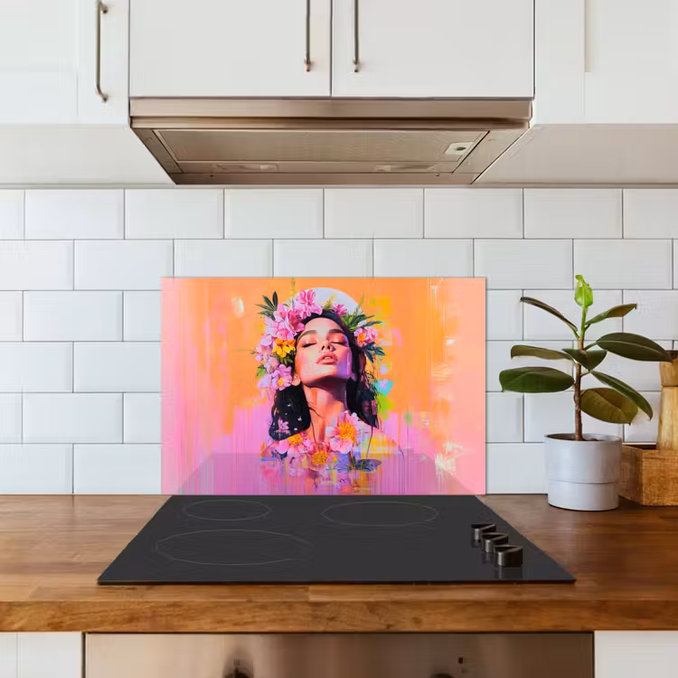 Spatscherm keuken - Portret - Bloemenkroon - Vrouw — 3