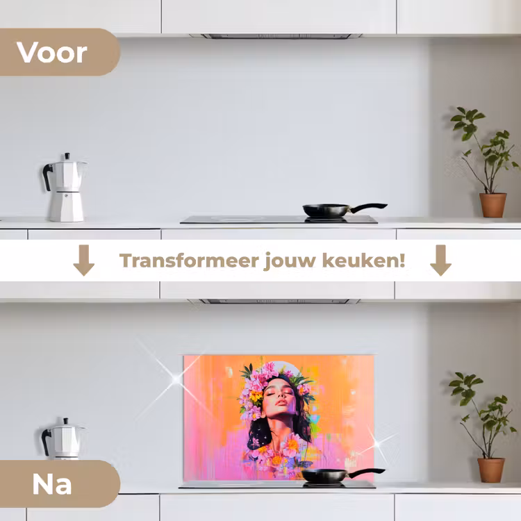 Spatscherm keuken - Portret - Bloemenkroon - Vrouw — 7