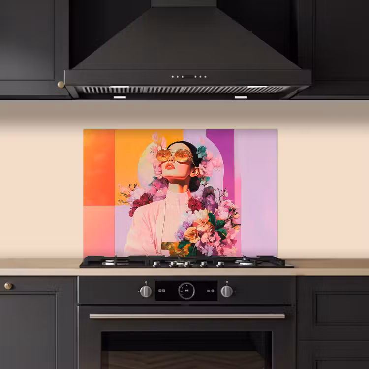 Spatscherm keuken - Portret - Vrouw - Abstract - Bloemen — 5