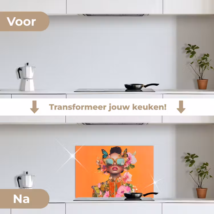 Spatscherm keuken - Vlinders - Vrouw - Zonnebril - Kleurrijk — 7