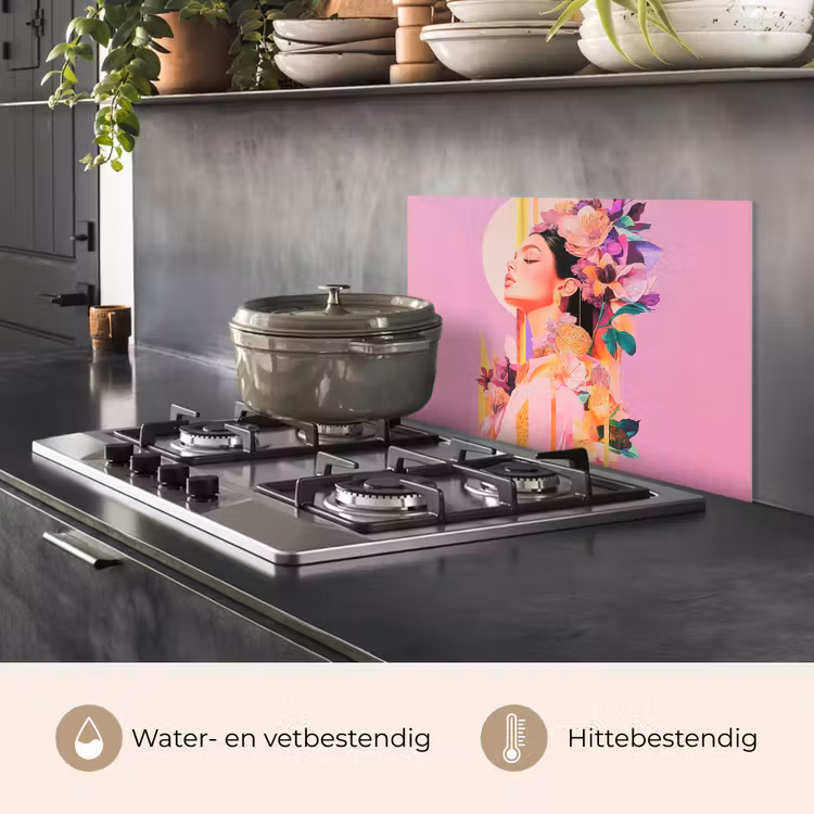 Spatscherm keuken - Vrouw - Bloemen - Paars - Abstract — 2