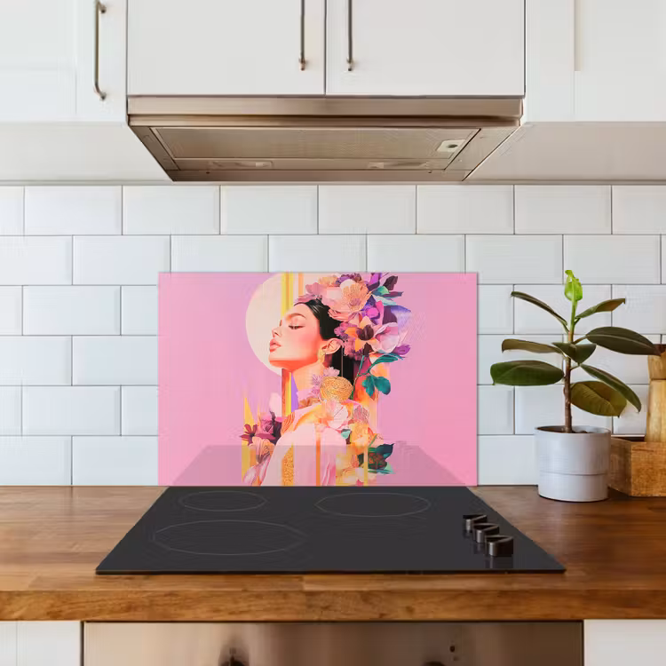 Spatscherm keuken - Vrouw - Bloemen - Paars - Abstract — 3