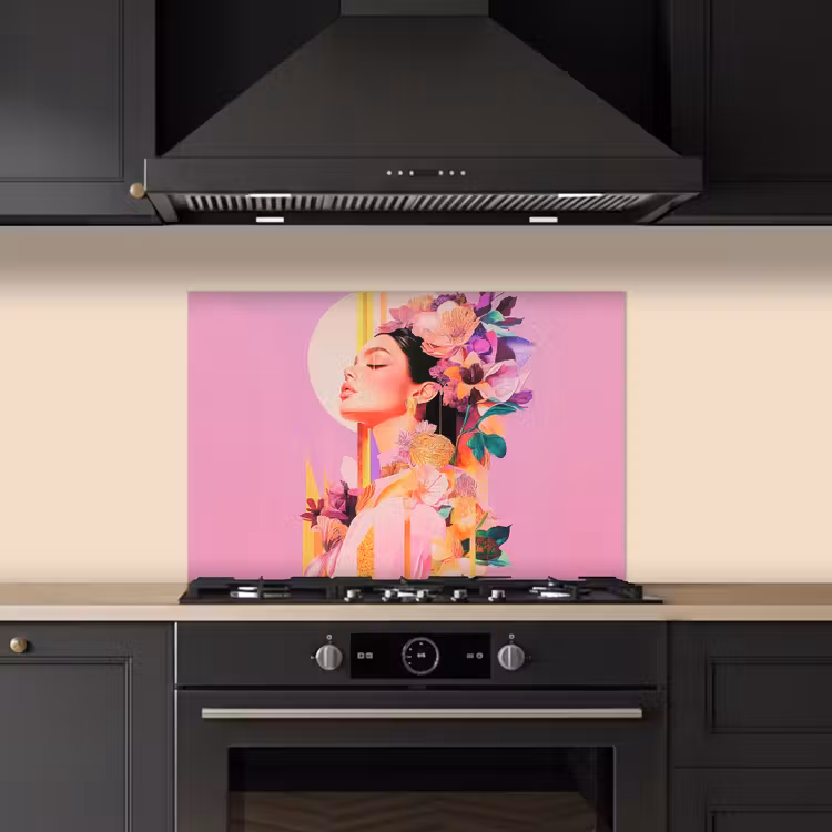 Spatscherm keuken - Vrouw - Bloemen - Paars - Abstract — 5