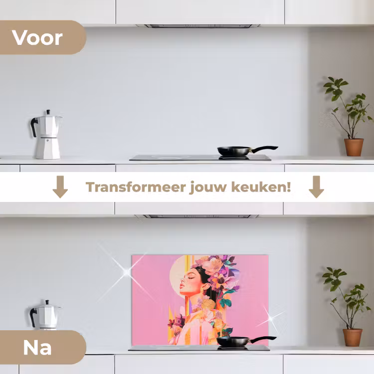Spatscherm keuken - Vrouw - Bloemen - Paars - Abstract — 7
