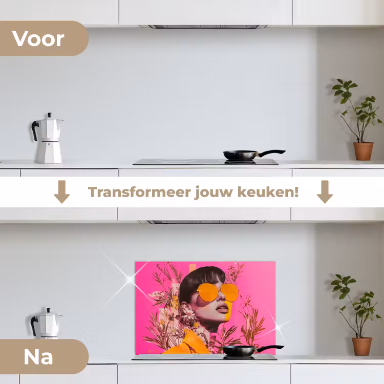 Spatscherm keuken - Zonnebril - Oranje - Vrouw - Planten — 7