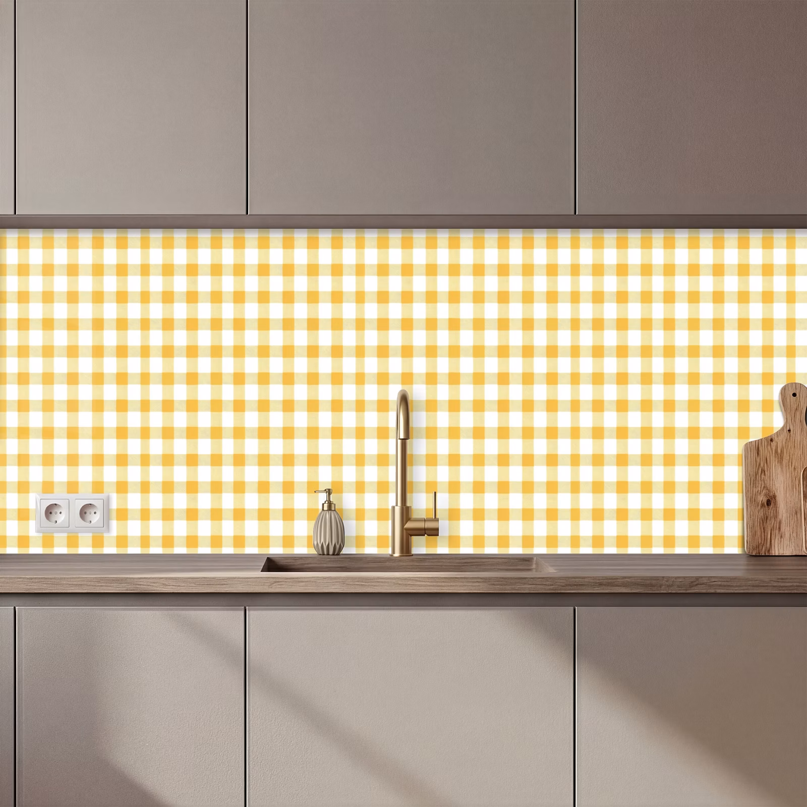 Keuken achterwand - Ruit - Gingham - Klassiek - Geel en Wit — 1