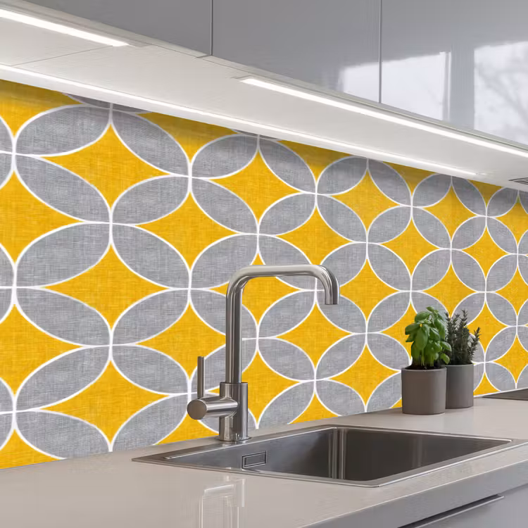 Keuken achterwand - Geometrisch - Cirkels - Textuur - Grijs - Geel — 2